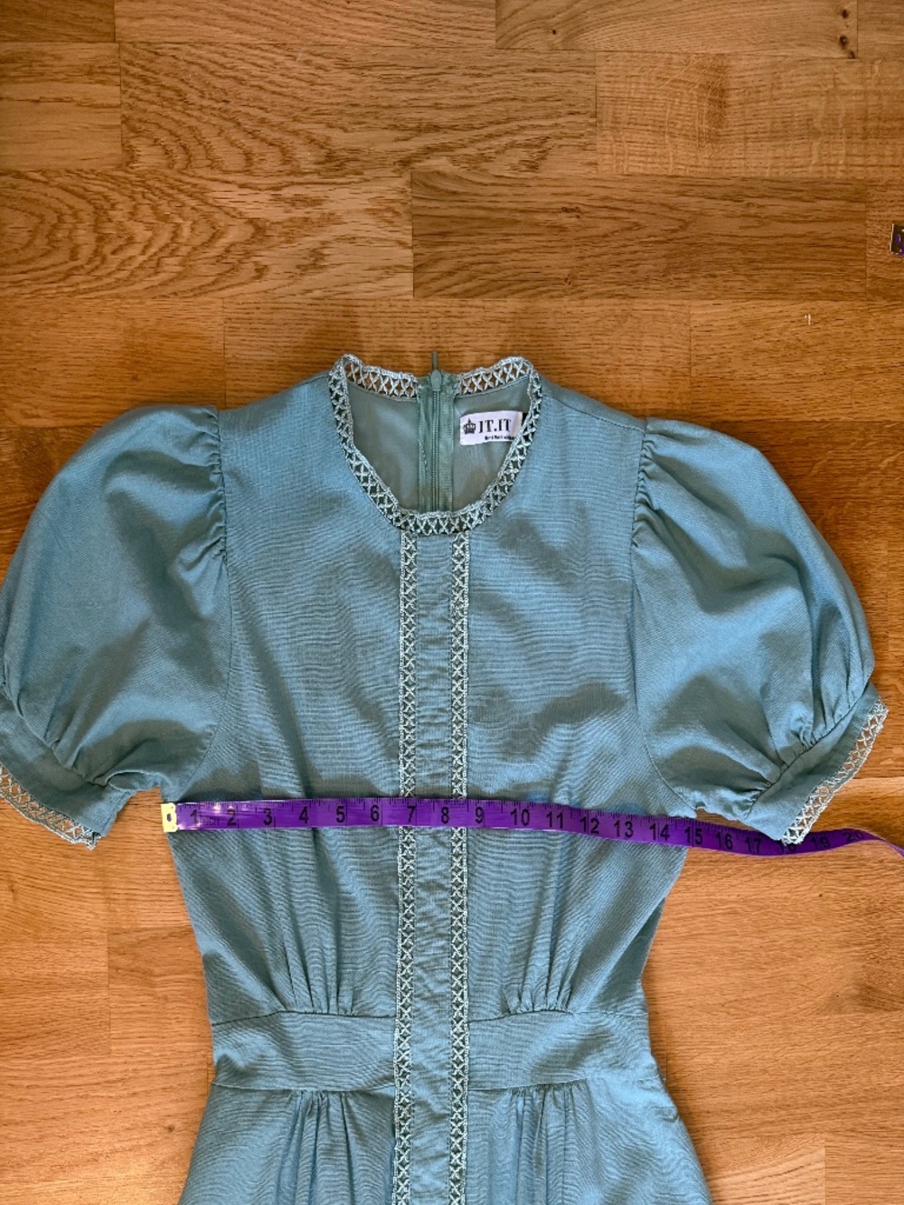 Sage Green Puff Sleeve Cottagecore Midi Dress Small - Picture 3 of 9